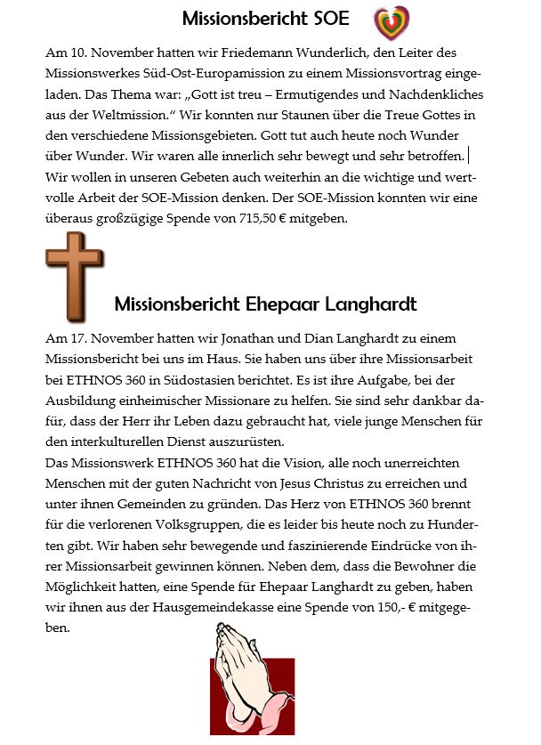 Missionsbericht SOE Missionsbericht Ehepaar Langhardt